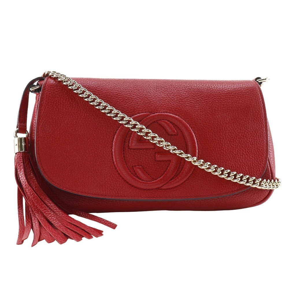 GUCCI Soho Chain Shoulder Bag Interlocking GG Leather Red